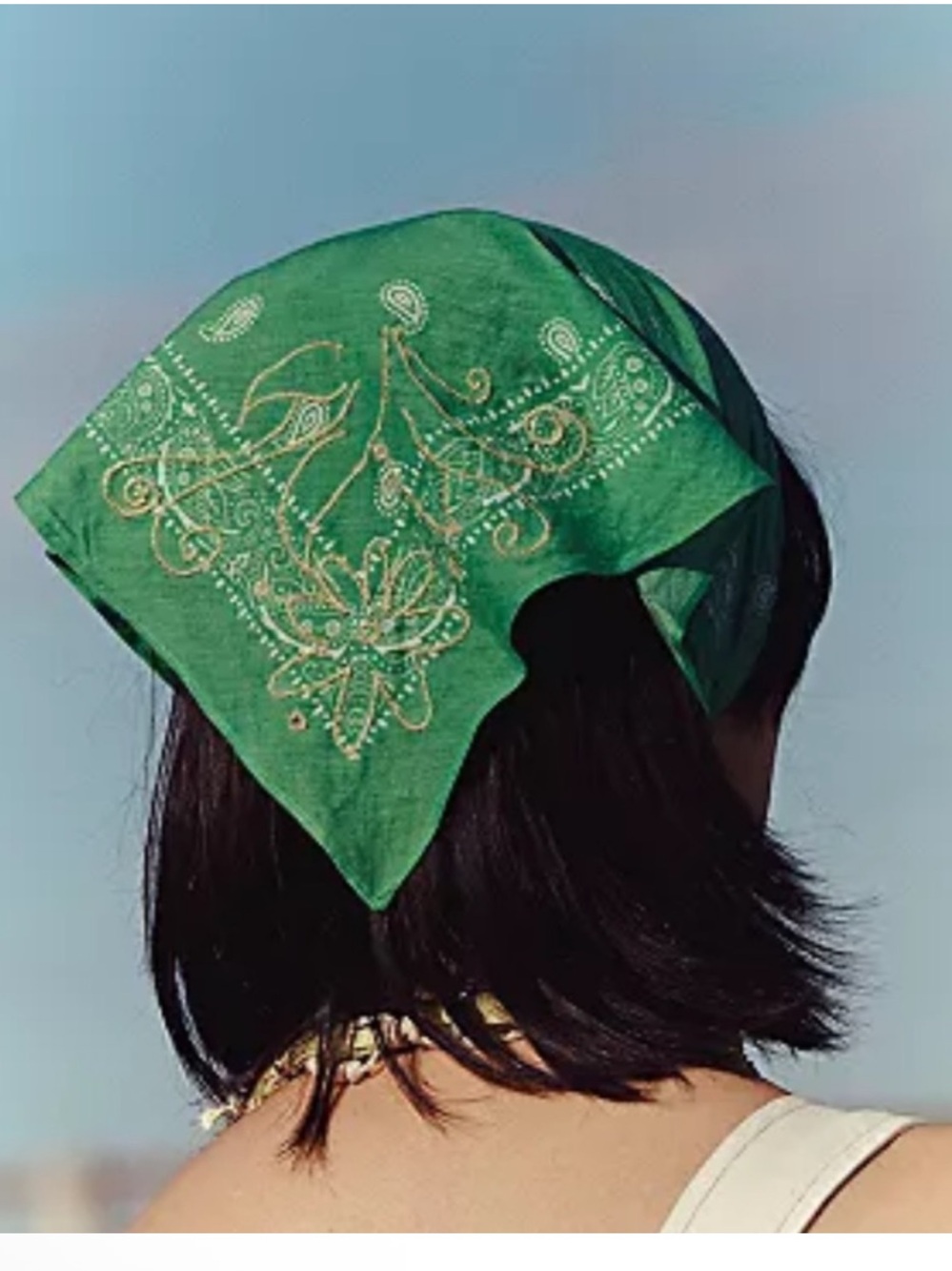 Free People Green Embroidered Bandana Headscarf - Women Accessories